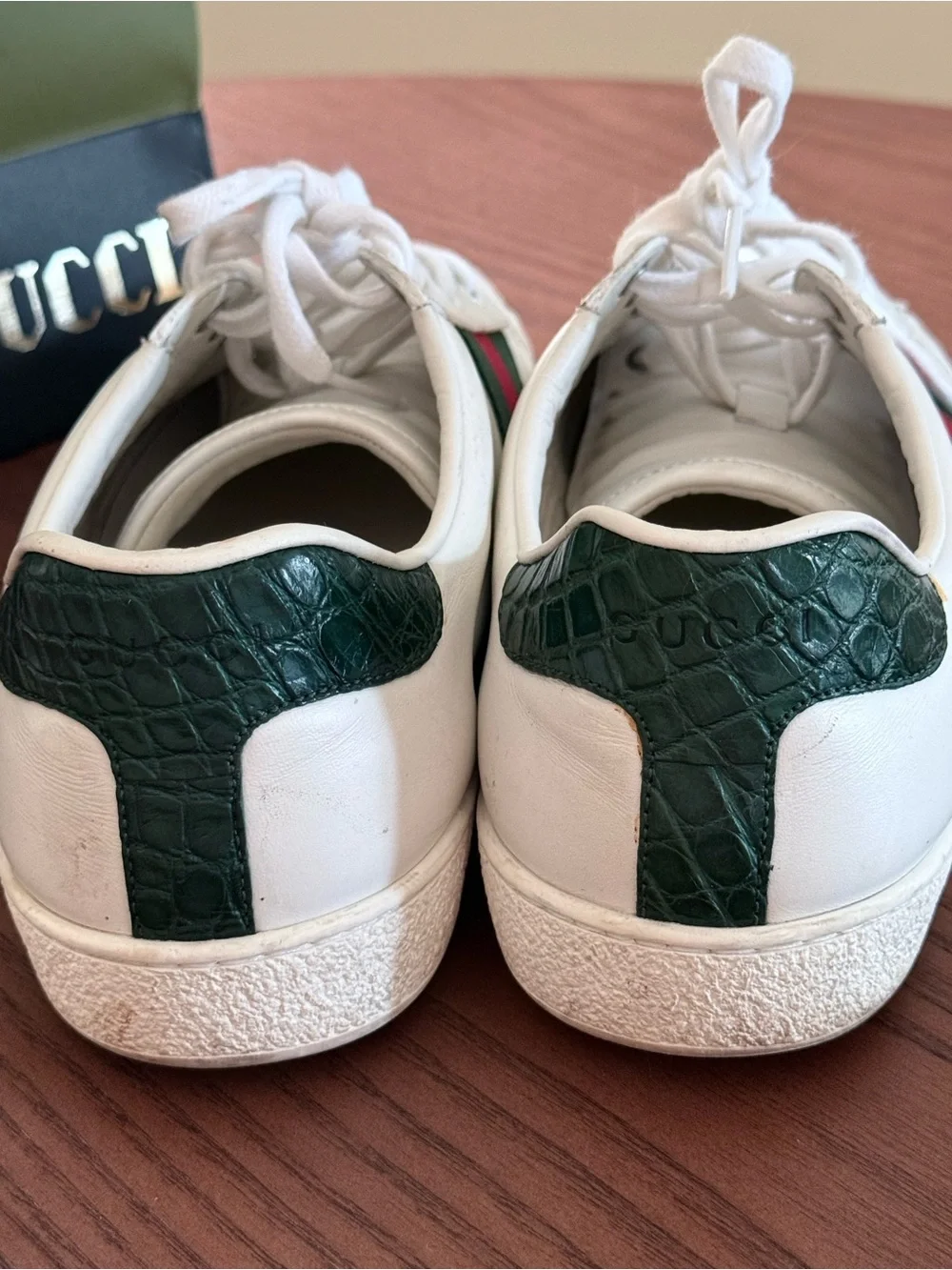 Gucci Ace Men’s Leather Web Sneakers White Green Red Size 7.5